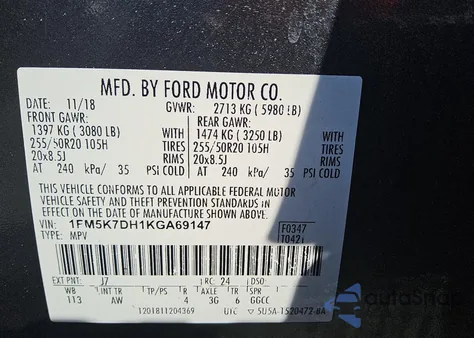 2019 Ford Explorer Xlt z USA, uszkodzony, nr VIN 1FM5K7DH1KGA69147